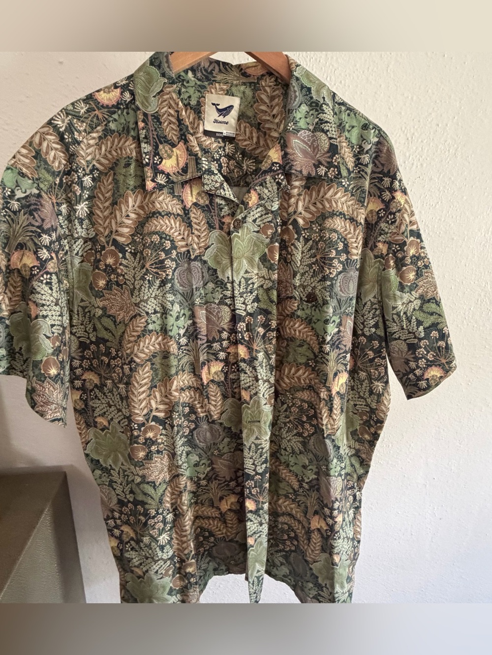 Yiume Men’s XXXL Botanical Floral Hawaiian Shirt Green Short Sleeve Button Up
